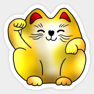 Right paw gold sitting maneki neko lucky cat Sticker